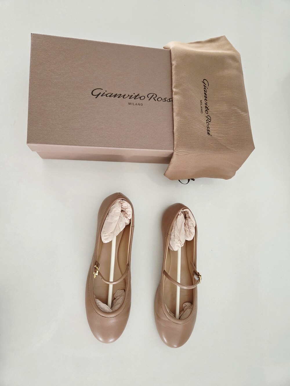 Gianvito Rossi Blush Leather Ballet Flats with Cross Strap